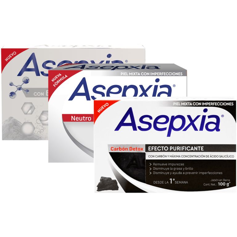 Asepxia Jabón Carbón Detox + Neutro + Bicarbonato 100g C/u