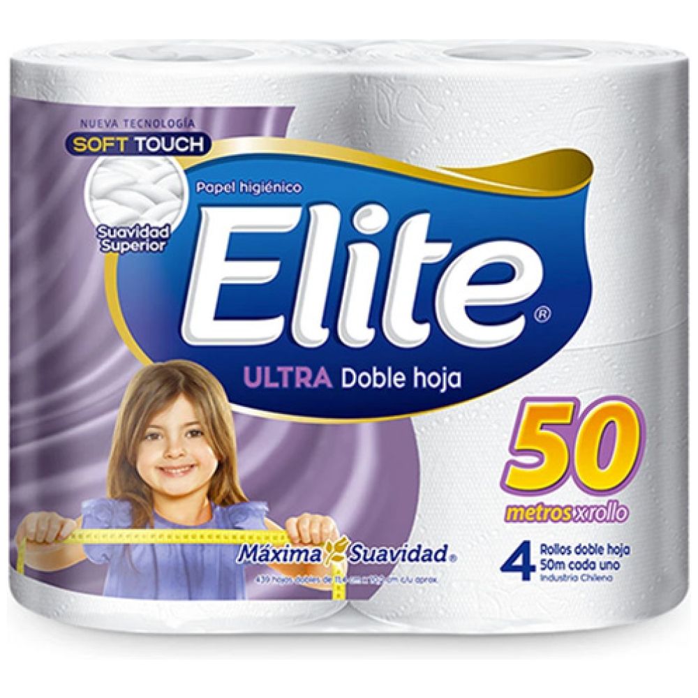 Elite papel higiénico ultra doble hoja 4 unid. 50 metros c/u