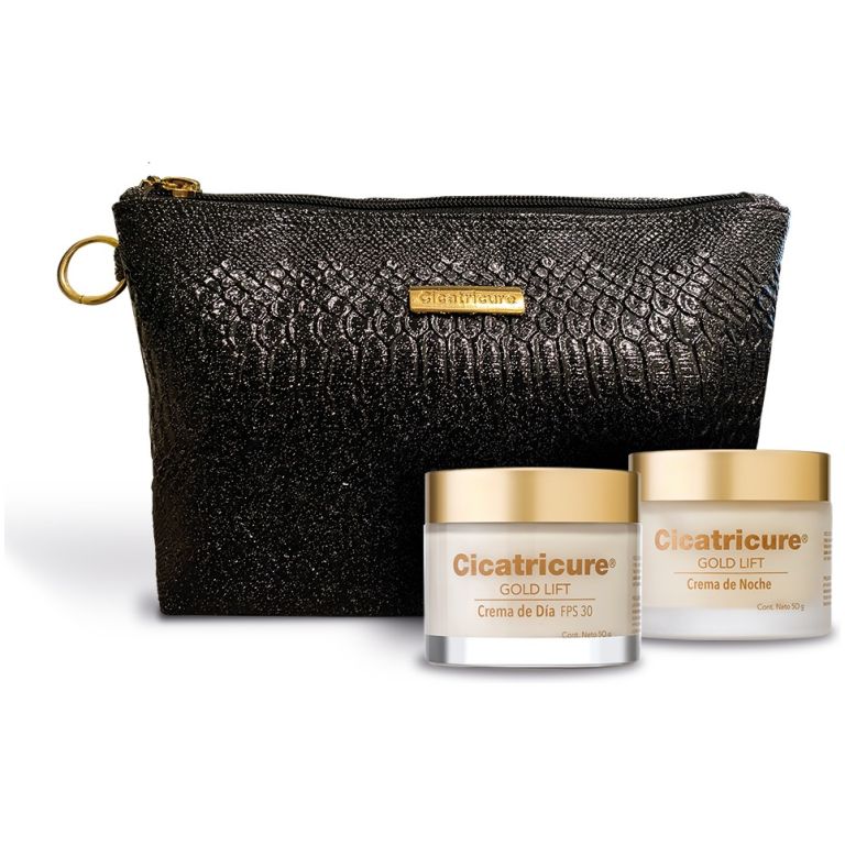 pack cicatricure antiedad gold día + noche + cosmetiquero