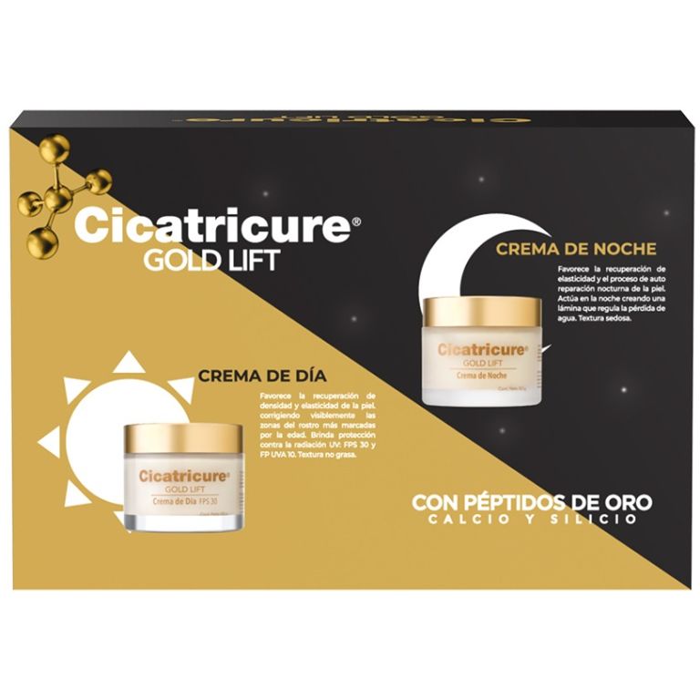 pack cicatricure antiedad gold día + noche + cosmetiquero