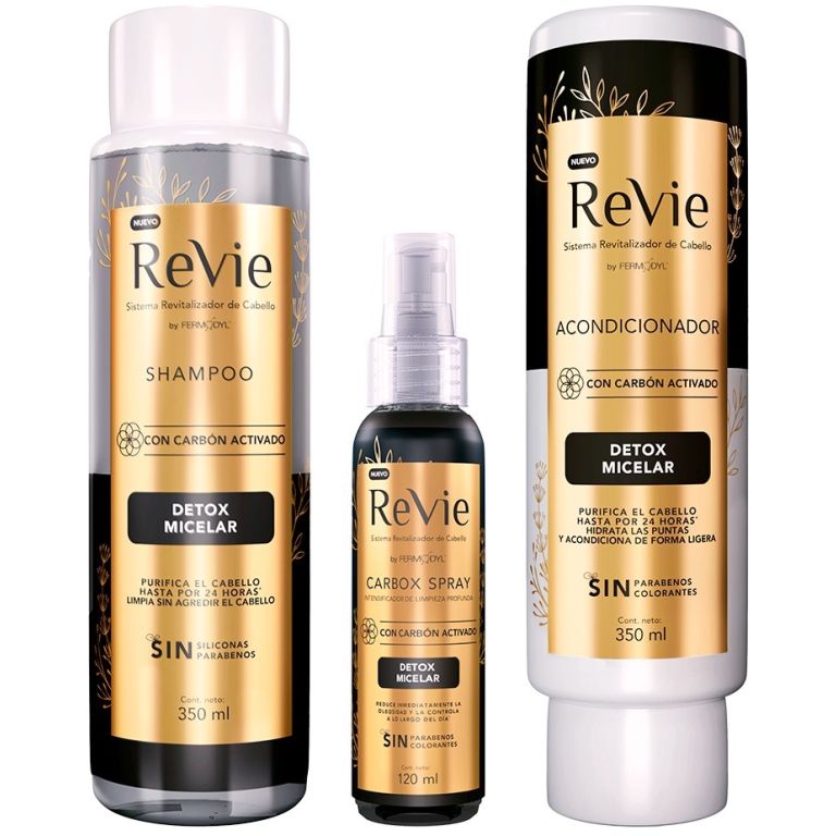 Revie Shampoo + Acondicionador + Spray Detox Carbón
