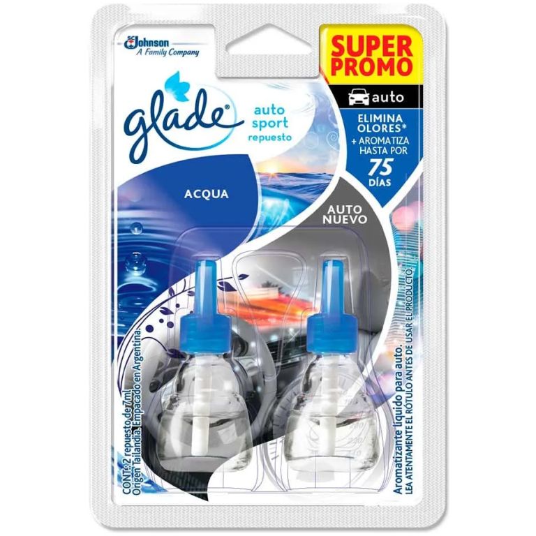 Glade repuesto autosport Acqua y Auto nuevo 7mL c/u