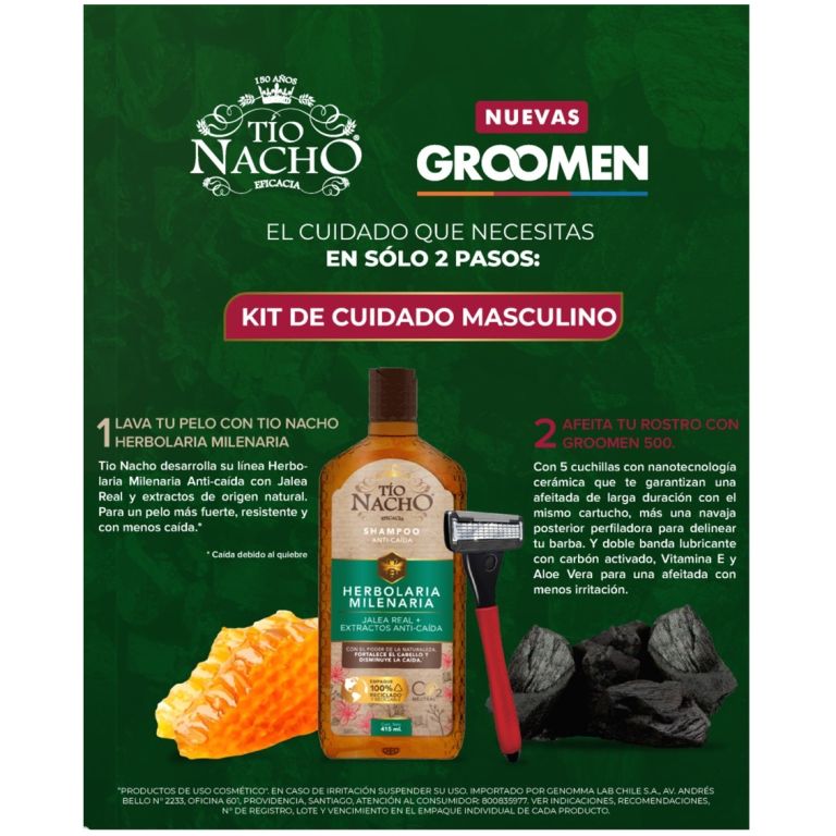 pack tio nacho shampoo herbolaria 415ml + groomen 500
