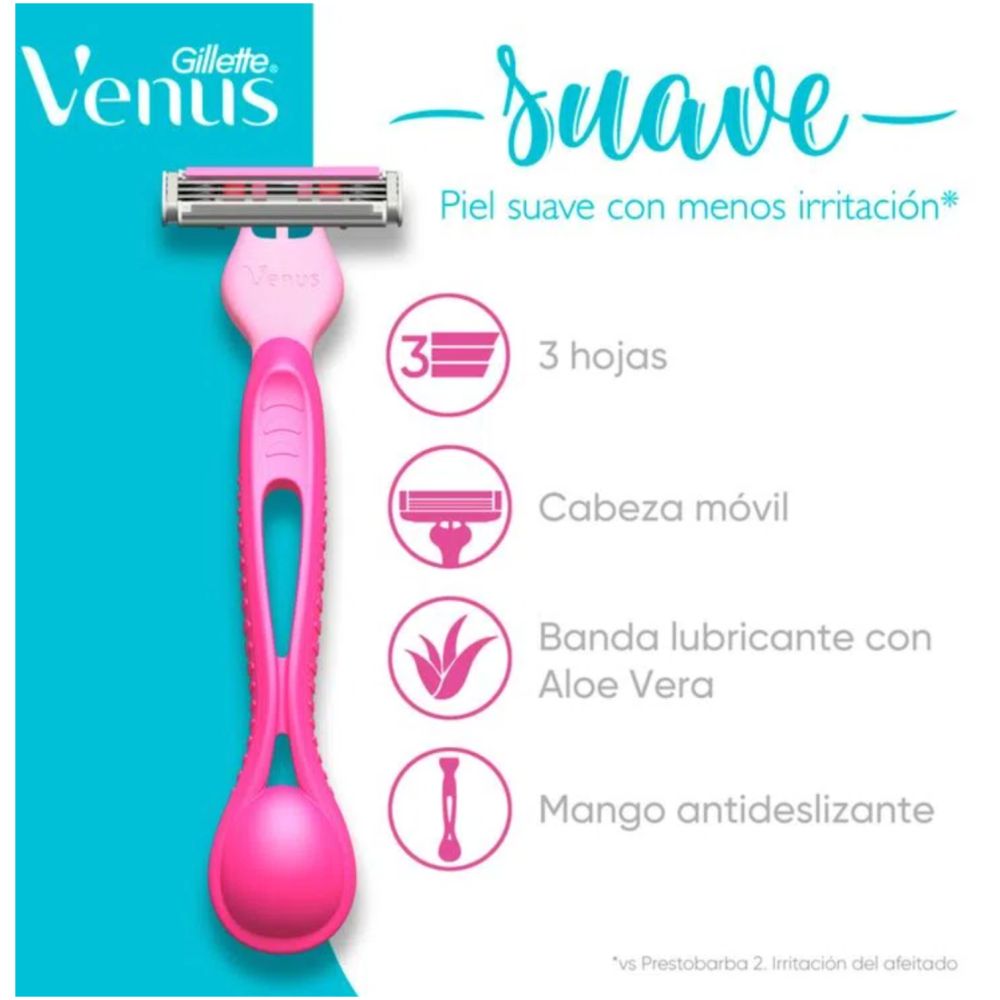 Máquina De Afeitar Suave Gillette Venus Mujer 4 Un - Imagen 3