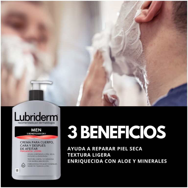 crema cuerpo y cara lubriderm men 3 en 1 dosificador 400ml