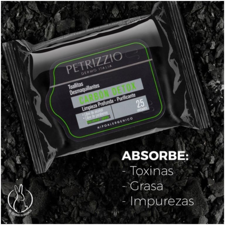 petrizzio toallitas desmaquillantes carbon detox 25u