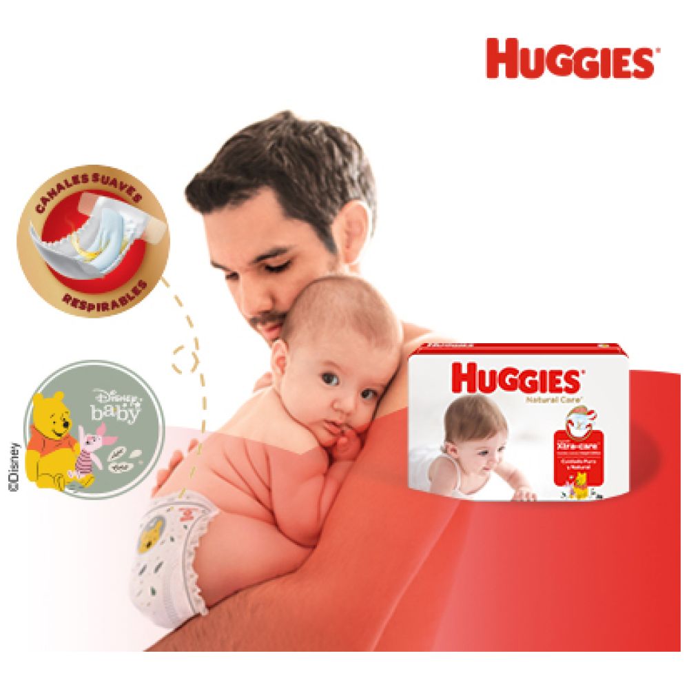 huggies pañales natural care xtra care m 22 unidades (rojo/-)