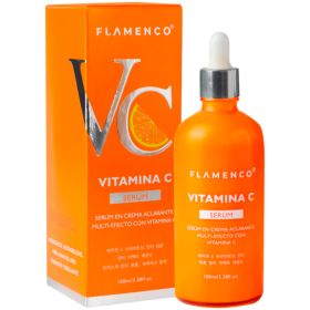Flamenco Serum Aclarante Vitamina C 100 ml Flamenco Serum Aclarante Vitamina C 100 ml Serum en crema aclarante multi-efecto con vitamina C Hidratante, antiarrugas, para una piel más radiante y brillante Eficacia El Serúm es refrescante y no pegajosa. Contiene vitamina C para resistir la oxidación y los radicales libre. Repara profundamente los músculos dañados, encoge los poros, retrasa el envejecimiento, mejora la firmeza, disminuye las arrugas finas con el tiempo y contiene sericina para complementar el colágeno de la piel.
