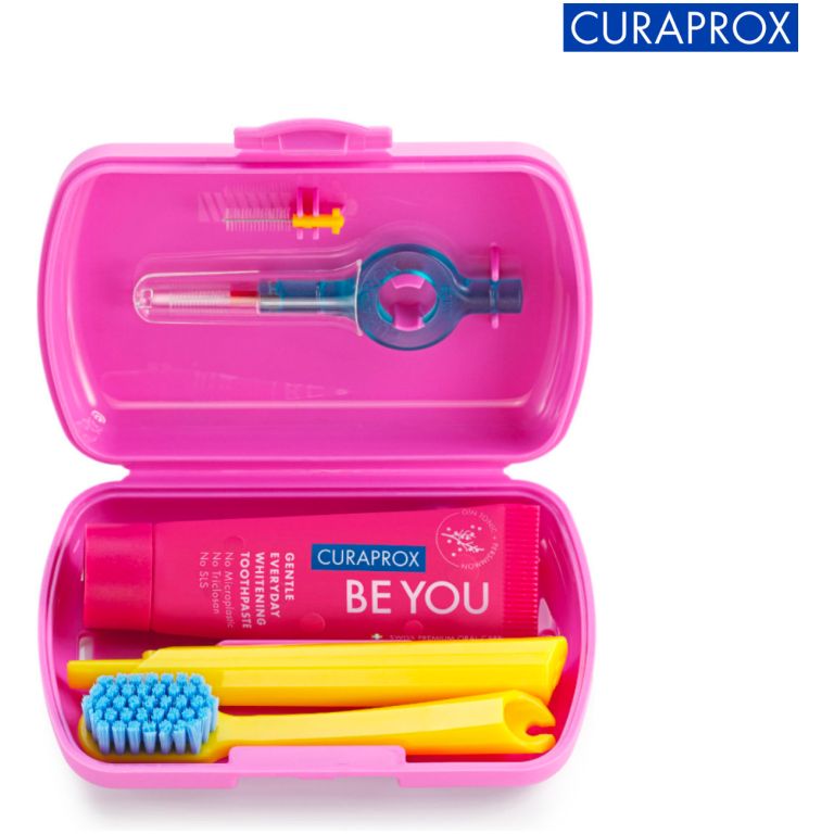 curaprox set de viaje color rosado