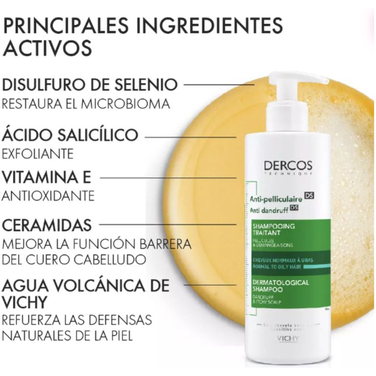vichy dercos shampoo anti-caspa cabello graso 390 ml