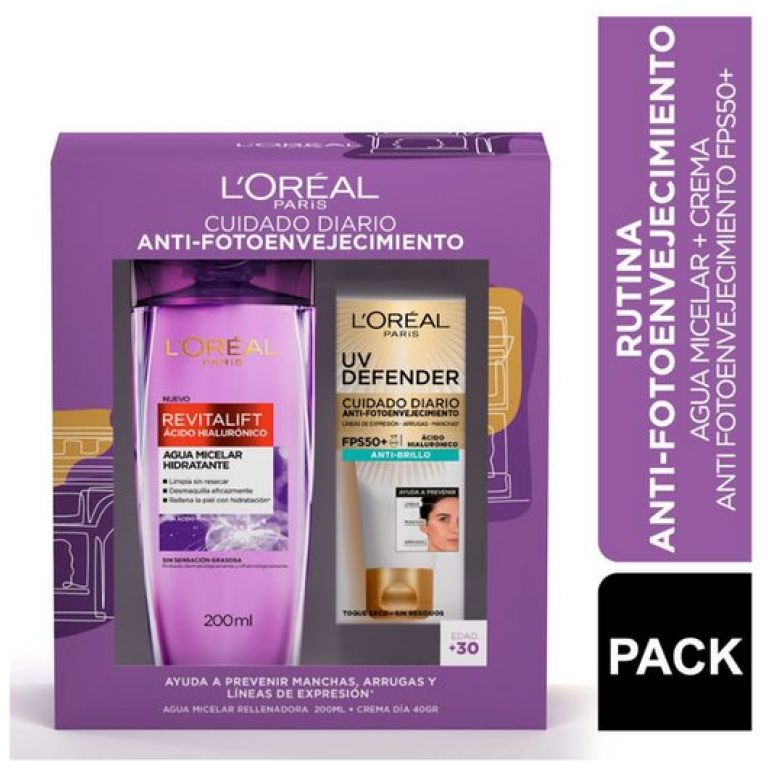 pack uv defender anti brillo y agua micelar loreal