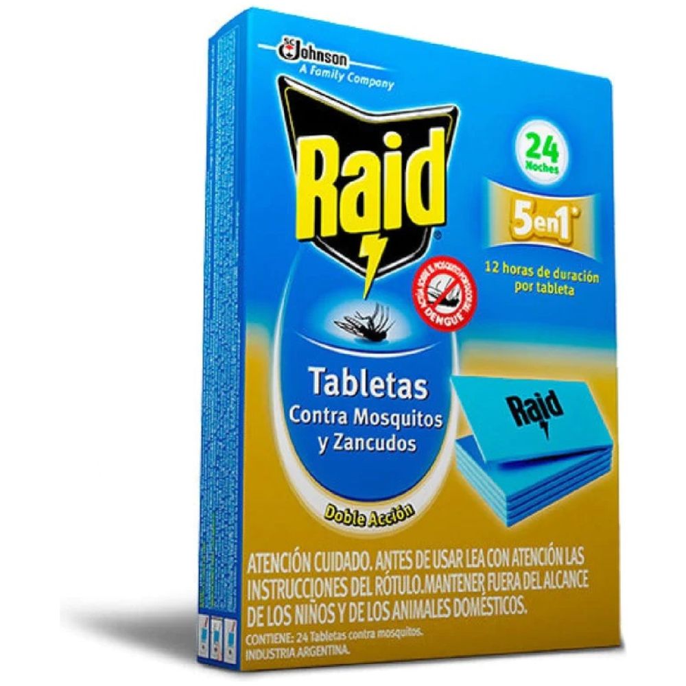 Repelente Contra Mosquitos Y Zancudos 24 Tabletas Raid