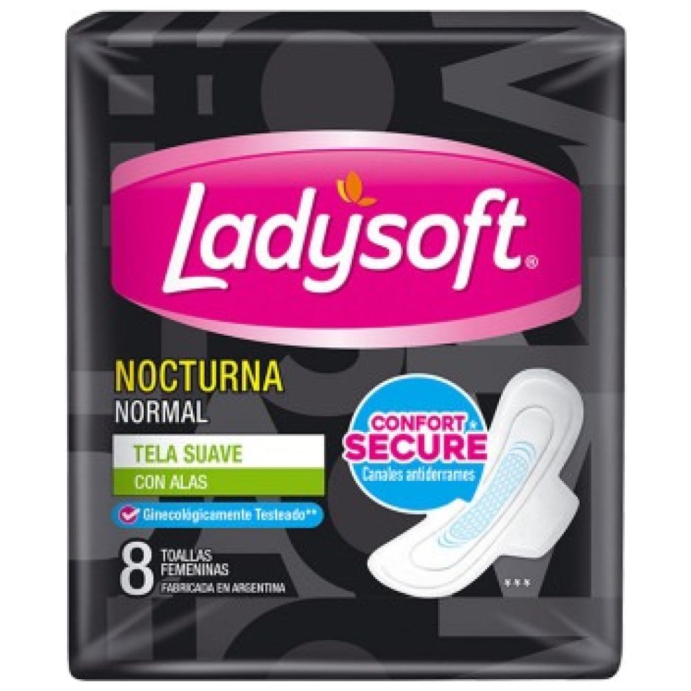 Toalla Higienica Nocturna con Alas Tela Suave 8u Ladysoft