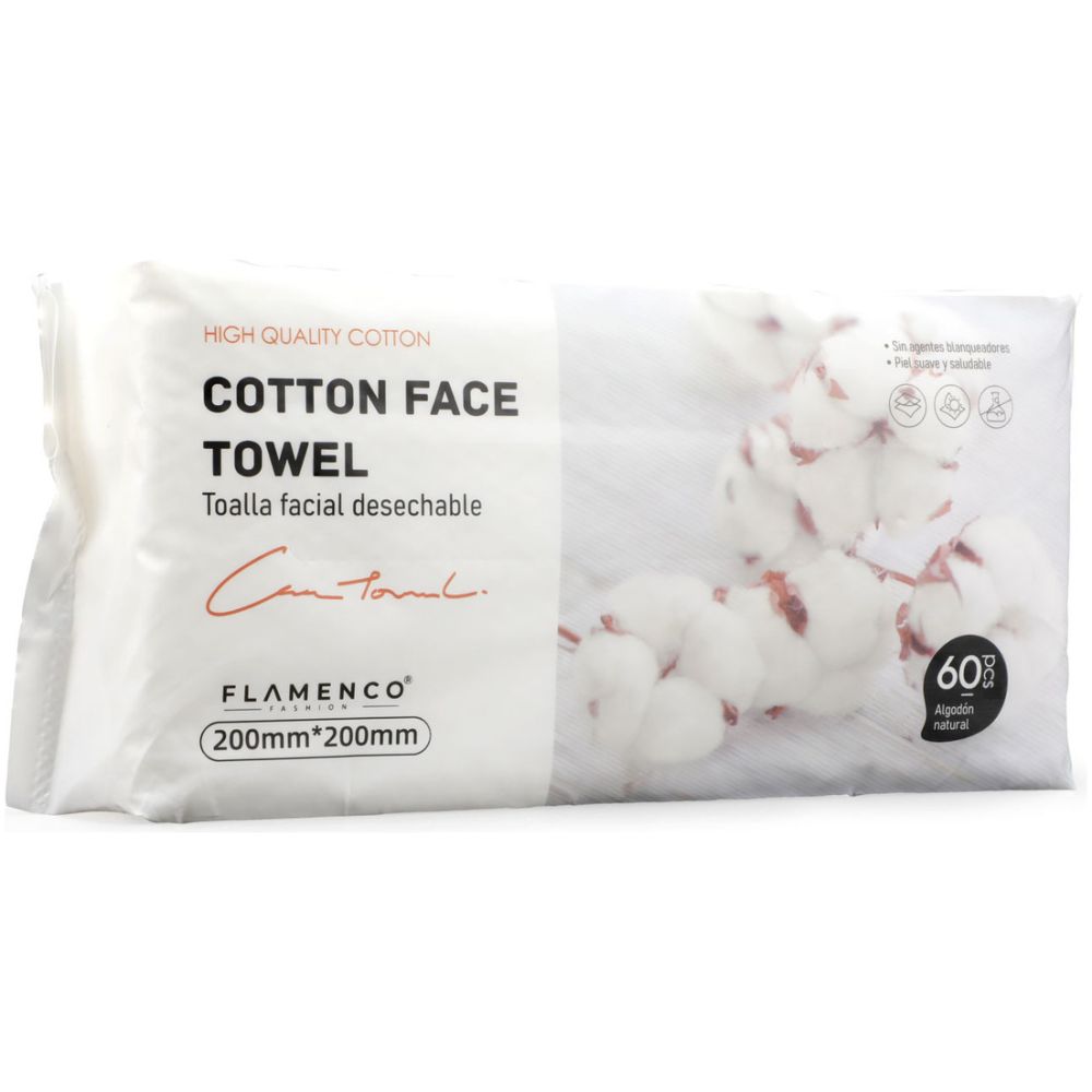 Toalla Facial Desechable Algodon 20x20 60pcs Flamenco