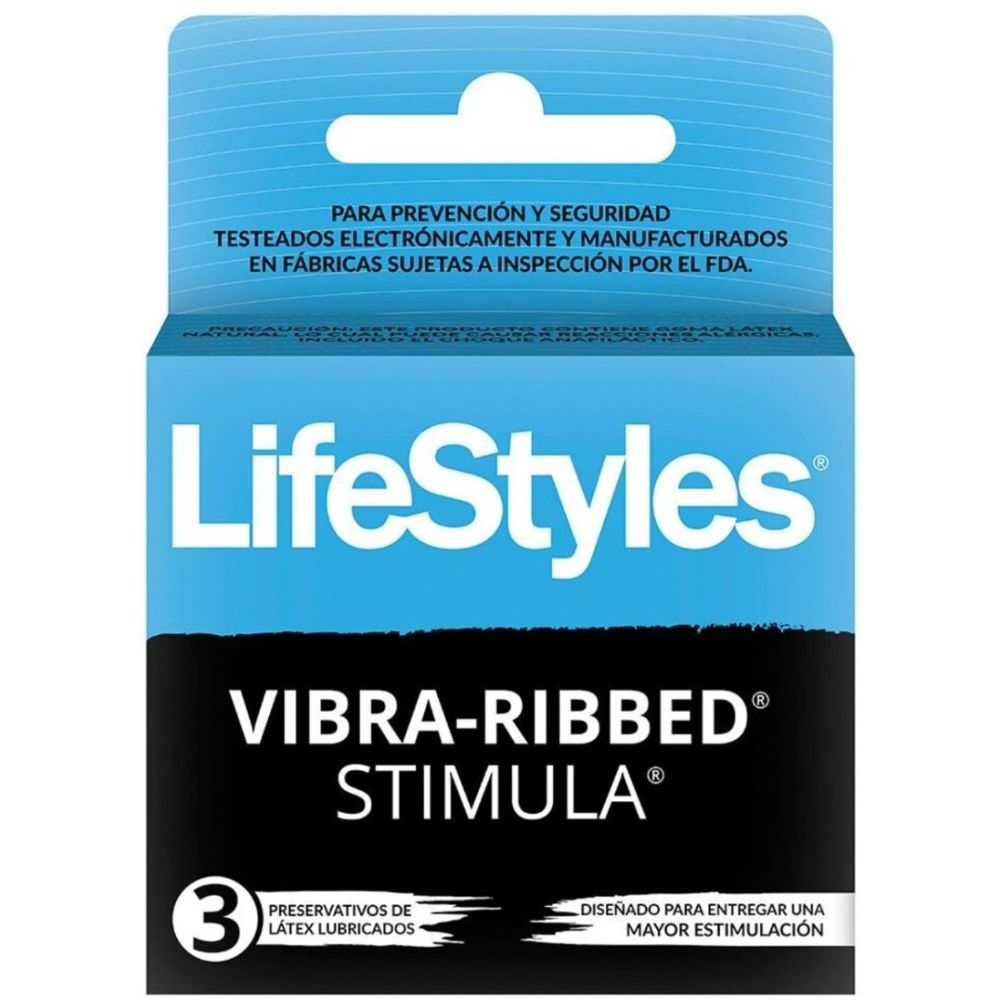 Preservativos De Latex Lubricados Vibra-Ribbed 3U Lifestyles
