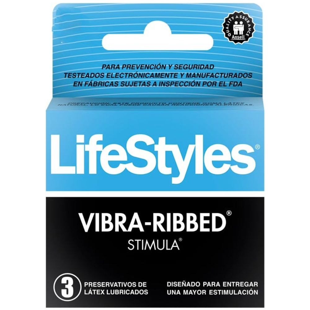 Preservativos De Latex Lubricados Vibra-Ribbed 3U Lifestyles