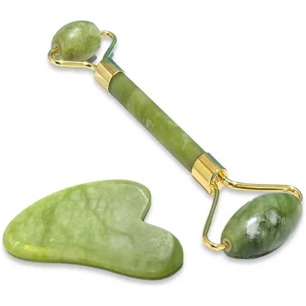 Set Rodillo De Jade Y Piedra Gua Sha
