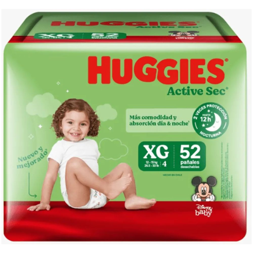 Huggies Pañal Active Sec Xg 52 Unidades