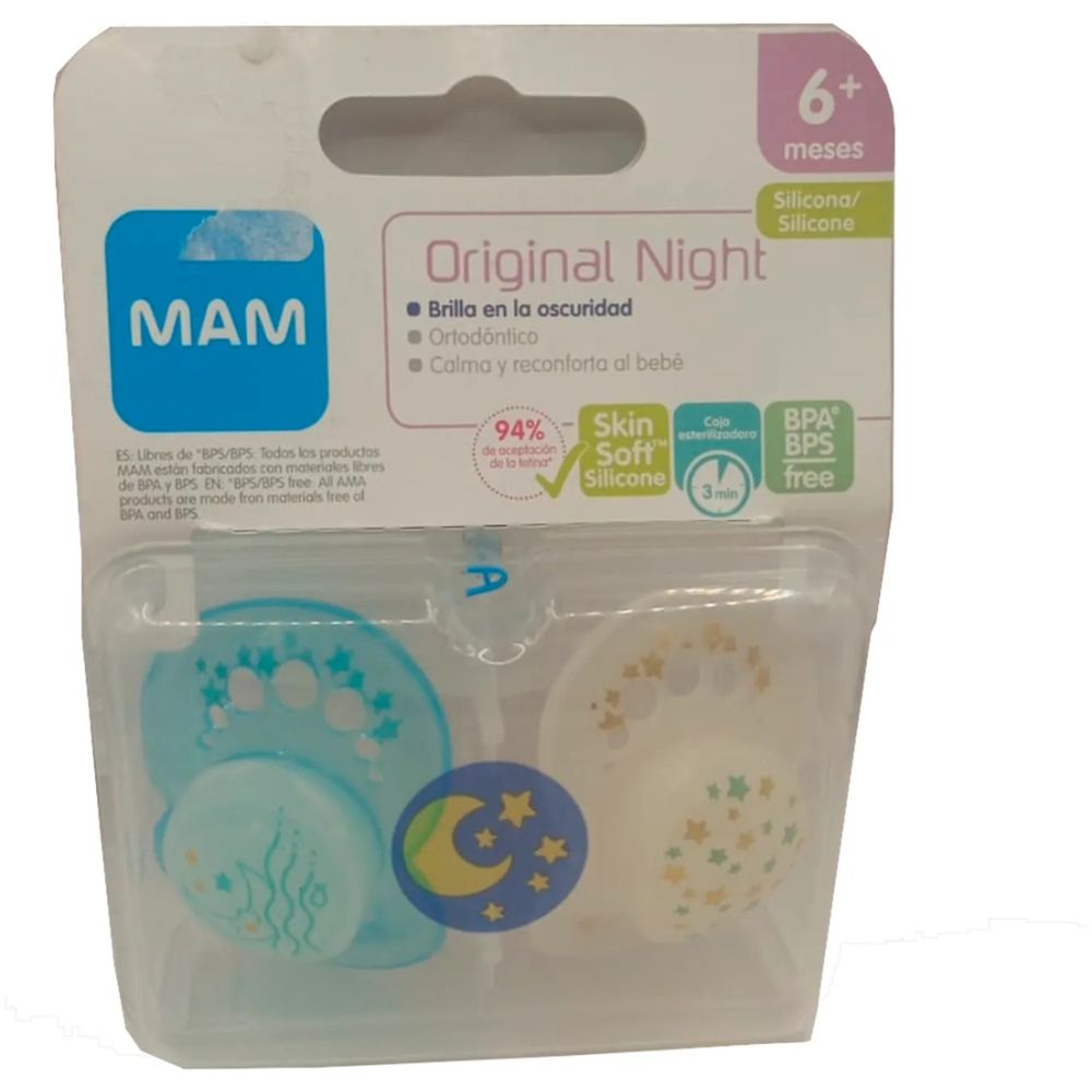 Mam Chupete Original Night 6 Meses Luna Celeste 2 Un - Imagen 1