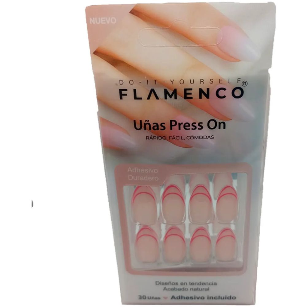 Flamenco Uñas Press On 30 Uñas Color Rosa - Imagen 1