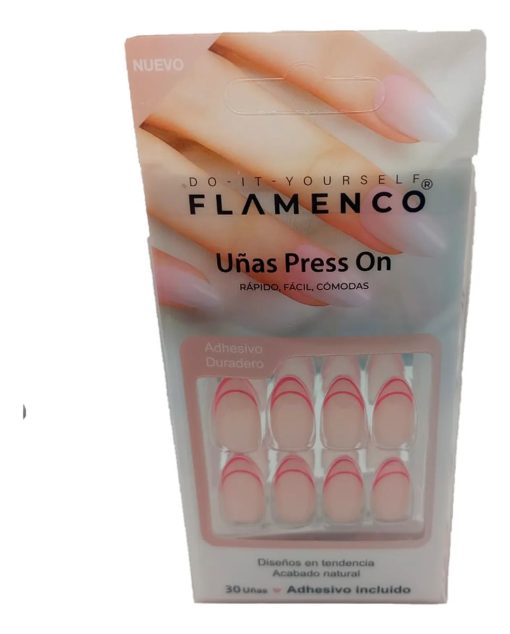 flamenco uñas press on 30 uñas color rosa
