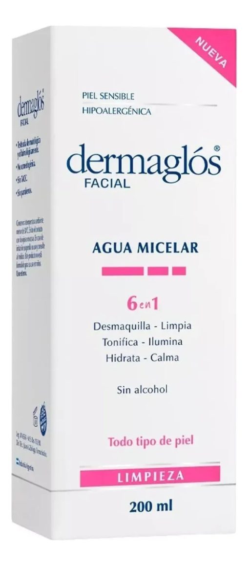 dermaglos facial agua micelar 6 en 1 200 ml