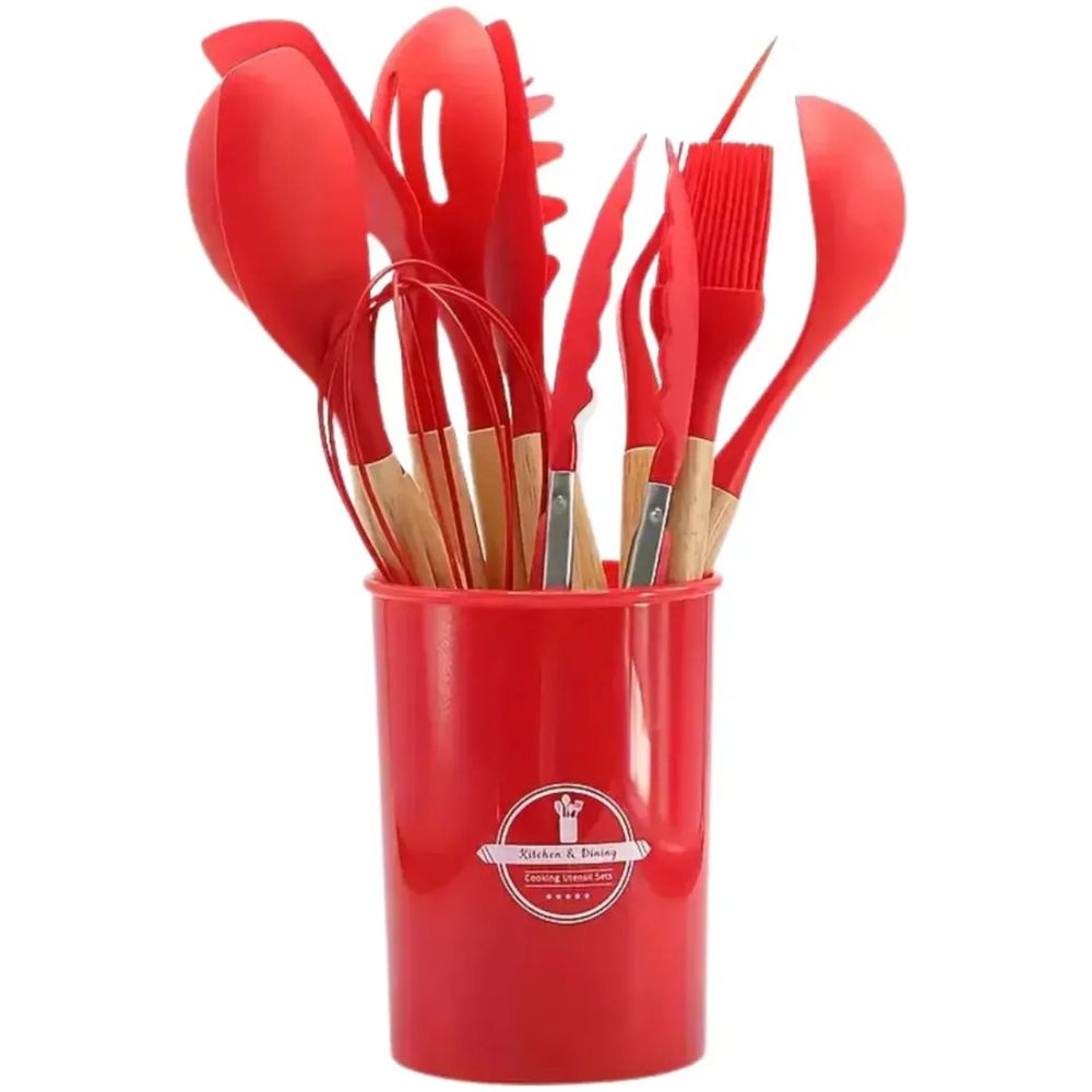 Set De Utensilios De Cocina Silicona Rojo - Imagen 1