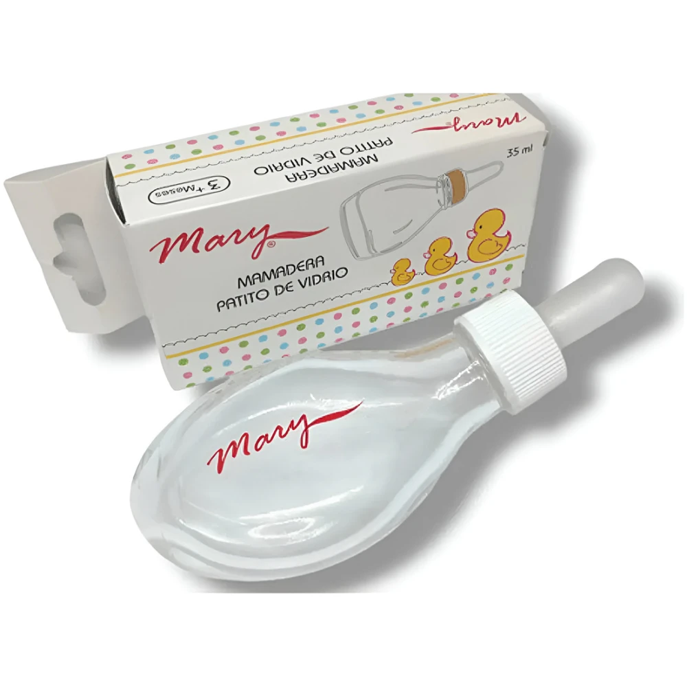 Many Mamadera Patito De Vidrio Celeste 3M + - Imagen 1
