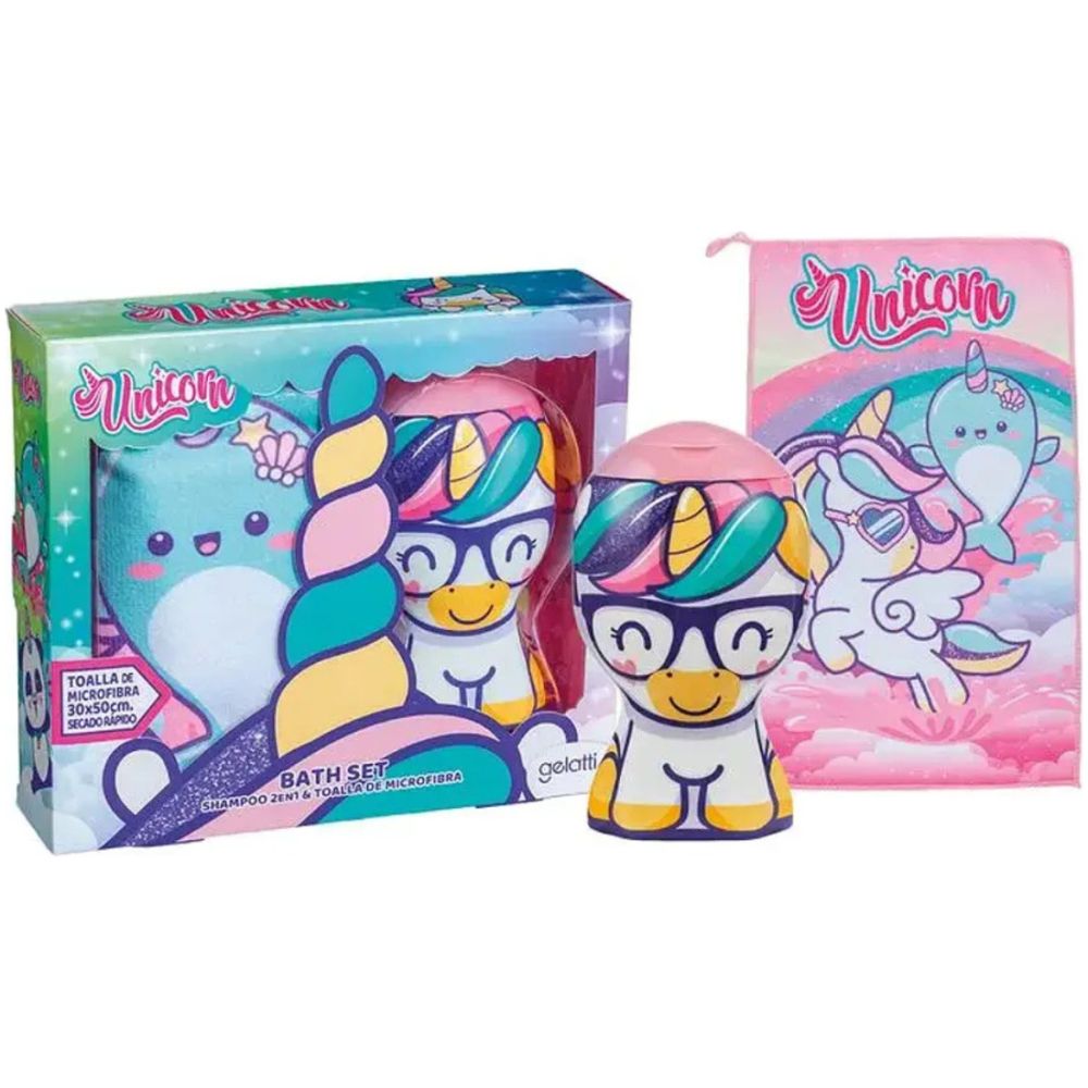Set De Baño Niña Unicornio Shampoo +Toalla Unicornio Gelatti - Imagen 1