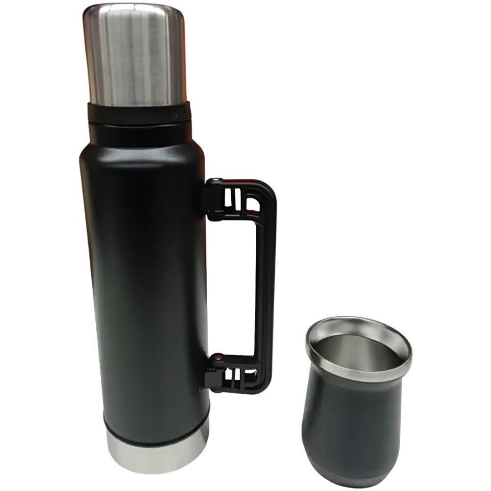 Juego De Termos Con Vaso Mate Negro 1300Ml - Imagen 1