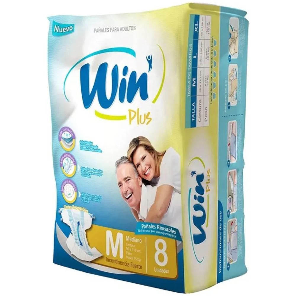 Win Plus Pañales Para Adultos Talla M 8U - Imagen 1